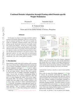 Continual Domain Adaptation through Pruning-aided Domain-specific Weight
  Modulation