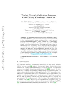 Teacher Network Calibration Improves Cross-Quality Knowledge
  Distillation