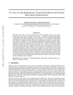 It's All in the Embedding! Fake News Detection Using Document Embeddings