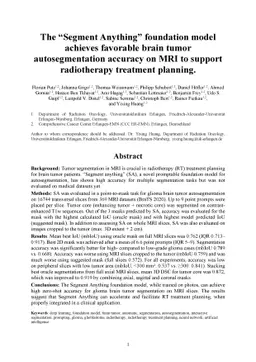 The Segment Anything foundation model achieves favorable brain tumor
  autosegmentation accuracy on MRI to support radiotherapy treatment planning