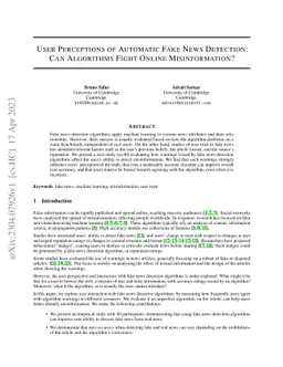 User Perceptions of Automatic Fake News Detection: Can Algorithms Fight
  Online Misinformation?