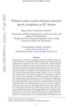 Political corpus creation through automatic speech recognition on EU
  debates