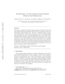 An Evaluation on Large Language Model Outputs: Discourse and Memorization