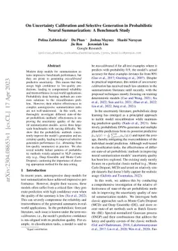 On Uncertainty Calibration and Selective Generation in Probabilistic
  Neural Summarization: A Benchmark Study