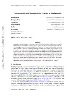 Continuous Versatile Jumping Using Learned Action Residuals