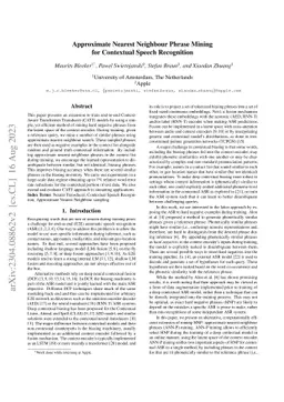 Approximate Nearest Neighbour Phrase Mining for Contextual Speech
  Recognition