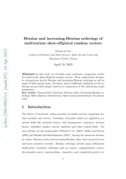 Hessian and increasing-Hessian orderings of multivariate skew-elliptical
  random vectors