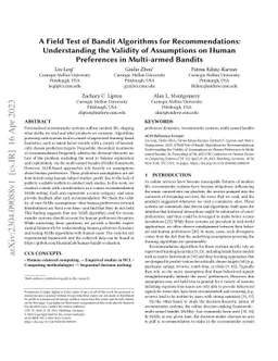 A Field Test of Bandit Algorithms for Recommendations: Understanding the
  Validity of Assumptions on Human Preferences in Multi-armed Bandits