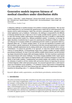 Generative models improve fairness of medical classifiers under
  distribution shifts