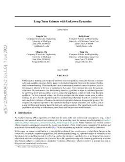 Long-Term Fairness with Unknown Dynamics