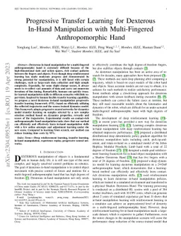 Progressive Transfer Learning for Dexterous In-Hand Manipulation with
  Multi-Fingered Anthropomorphic Hand