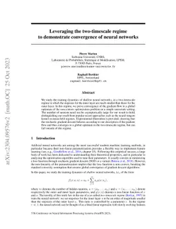 Leveraging the two timescale regime to demonstrate convergence of neural
  networks