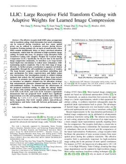 LLIC: Large Receptive Field Transform Coding with Adaptive Weights for
  Learned Image Compression