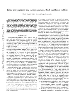 Linear convergence in time-varying generalized Nash equilibrium problems