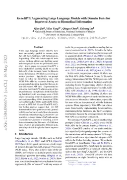 GeneGPT: Augmenting Large Language Models with Domain Tools for Improved
  Access to Biomedical Information