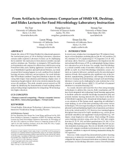 From Artifacts to Outcomes: Comparison of HMD VR, Desktop, and Slides
  Lectures for Food Microbiology Laboratory Instruction