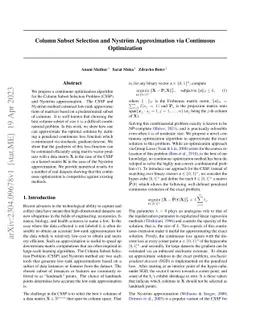 Column Subset Selection and Nyström Approximation via Continuous
  Optimization