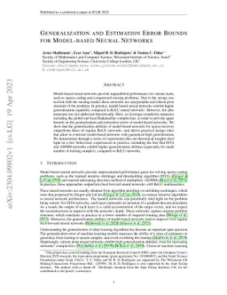 Generalization and Estimation Error Bounds for Model-based Neural
  Networks