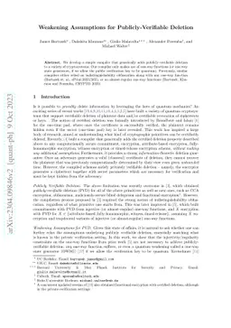 Weakening Assumptions for Publicly-Verifiable Deletion