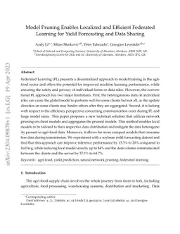 Model Pruning Enables Localized and Efficient Federated Learning for
  Yield Forecasting and Data Sharing