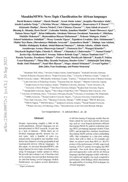 MasakhaNEWS: News Topic Classification for African languages