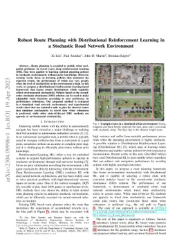 Robust Route Planning with Distributional Reinforcement Learning in a
  Stochastic Road Network Environment