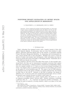 Pointwise density estimation on metric spaces and applications in
  seismology