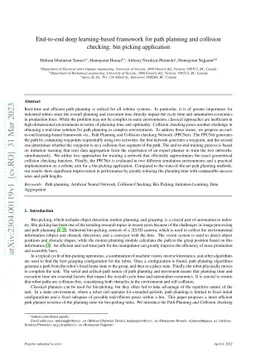 End-to-end deep learning-based framework for path planning and collision
  checking: bin picking application
