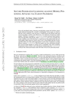 Secure Federated Learning against Model Poisoning Attacks via Client
  Filtering