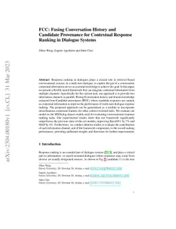 FCC: Fusing Conversation History and Candidate Provenance for Contextual
  Response Ranking in Dialogue Systems
