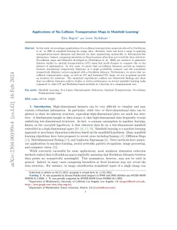 Applications of No-Collision Transportation Maps in Manifold Learning