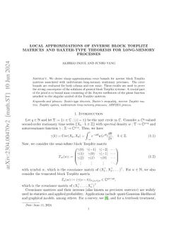 Local approximations of inverse block Toeplitz matrices and Baxter-type
  theorems for long-memory processes