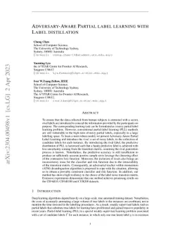 Adversary-Aware Partial label learning with Label distillation