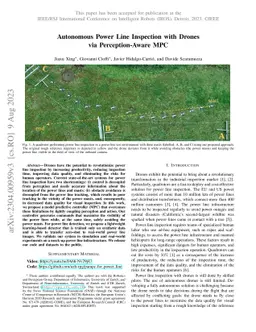 Autonomous Power Line Inspection with Drones via Perception-Aware MPC