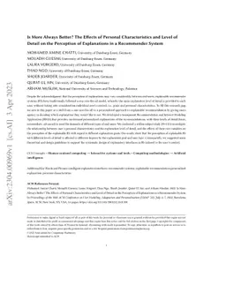 Is More Always Better? The Effects of Personal Characteristics and Level
  of Detail on the Perception of Explanations in a Recommender System