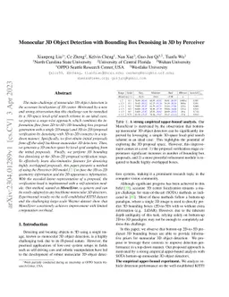 Monocular 3D Object Detection with Bounding Box Denoising in 3D by
  Perceiver