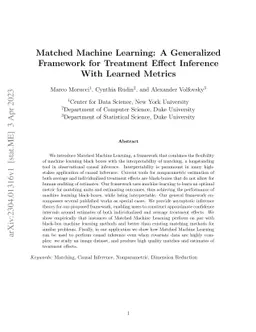 Matched Machine Learning: A Generalized Framework for Treatment Effect
  Inference With Learned Metrics