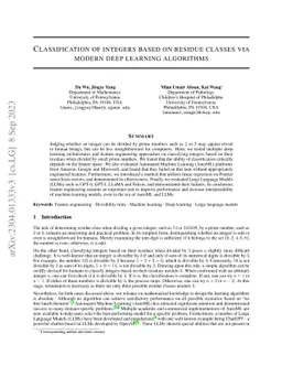 Classification of integers based on residue classes via modern deep
  learning algorithms