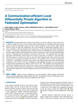 A Communication-efficient Local Differentially Private Algorithm in
  Federated Optimization