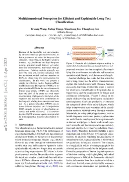 Multidimensional Perceptron for Efficient and Explainable Long Text
  Classification