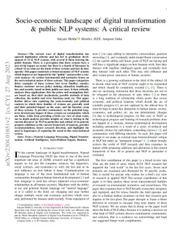 Socio-economic landscape of digital transformation & public NLP systems:
  A critical review