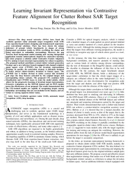 Learning Invariant Representation via Contrastive Feature Alignment for
  Clutter Robust SAR Target Recognition