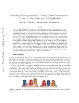 Minimizing Running Buffers for Tabletop Object Rearrangement:
  Complexity, Fast Algorithms, and Applications