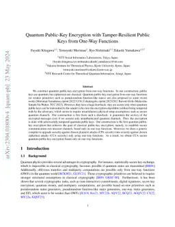 Quantum Public-Key Encryption with Tamper-Resilient Public Keys from
  One-Way Functions