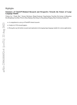 Summary of ChatGPT-Related Research and Perspective Towards the Future
  of Large Language Models