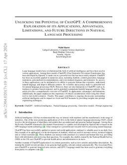 Unlocking the Potential of ChatGPT: A Comprehensive Exploration of its
  Applications, Advantages, Limitations, and Future Directions in Natural
  Language Processing