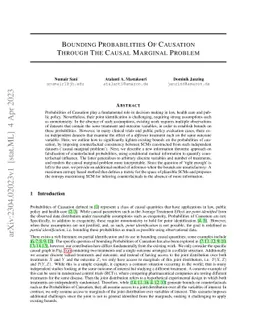 Bounding probabilities of causation through the causal marginal problem