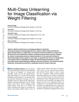 Multi-Class Unlearning for Image Classification via Weight Filtering