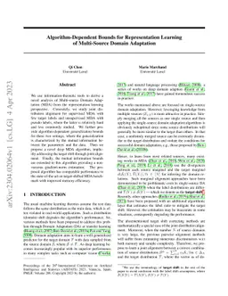 Algorithm-Dependent Bounds for Representation Learning of Multi-Source
  Domain Adaptation