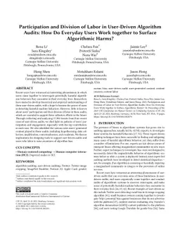 Participation and Division of Labor in User-Driven Algorithm Audits: How
  Do Everyday Users Work together to Surface Algorithmic Harms?